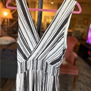 I.N. San Francisco Black & White Striped V-Neck Jumpsuit Romper
